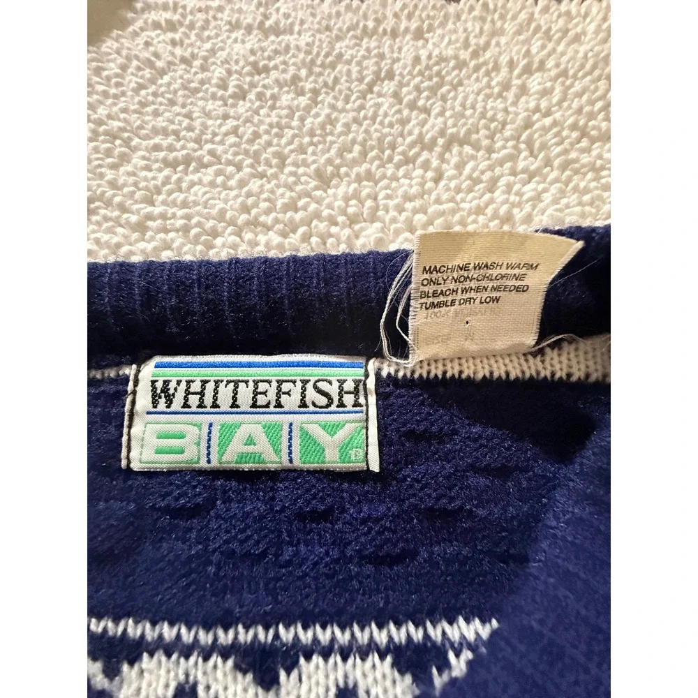 Vintage Whitefish Bay Mens Blue Geometric Fair Isle Knit Sweater‎ Size M Hungary